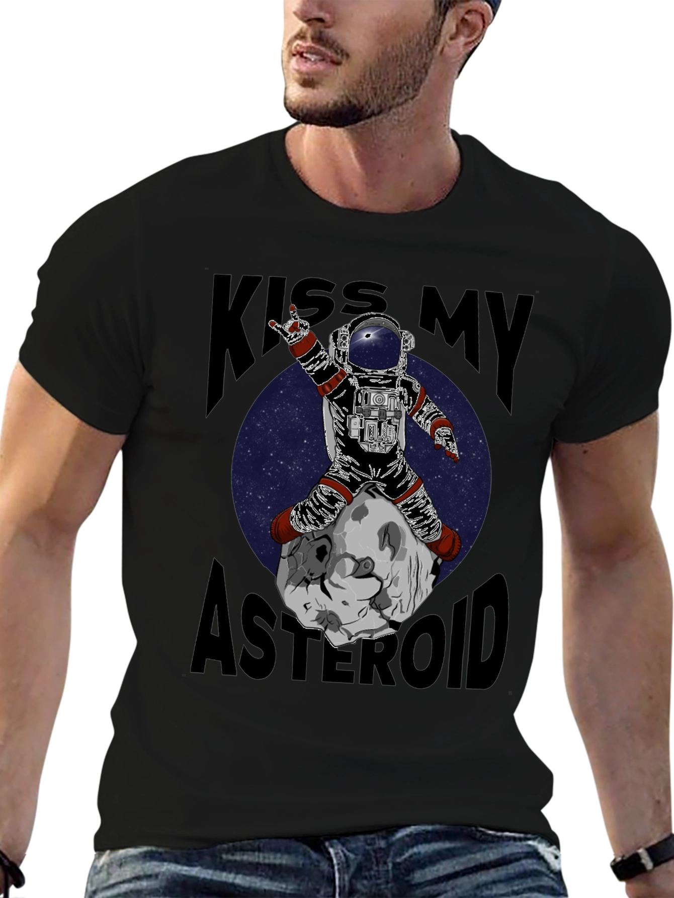 Camiseta Negra con Estampado Astronauta Rockero
