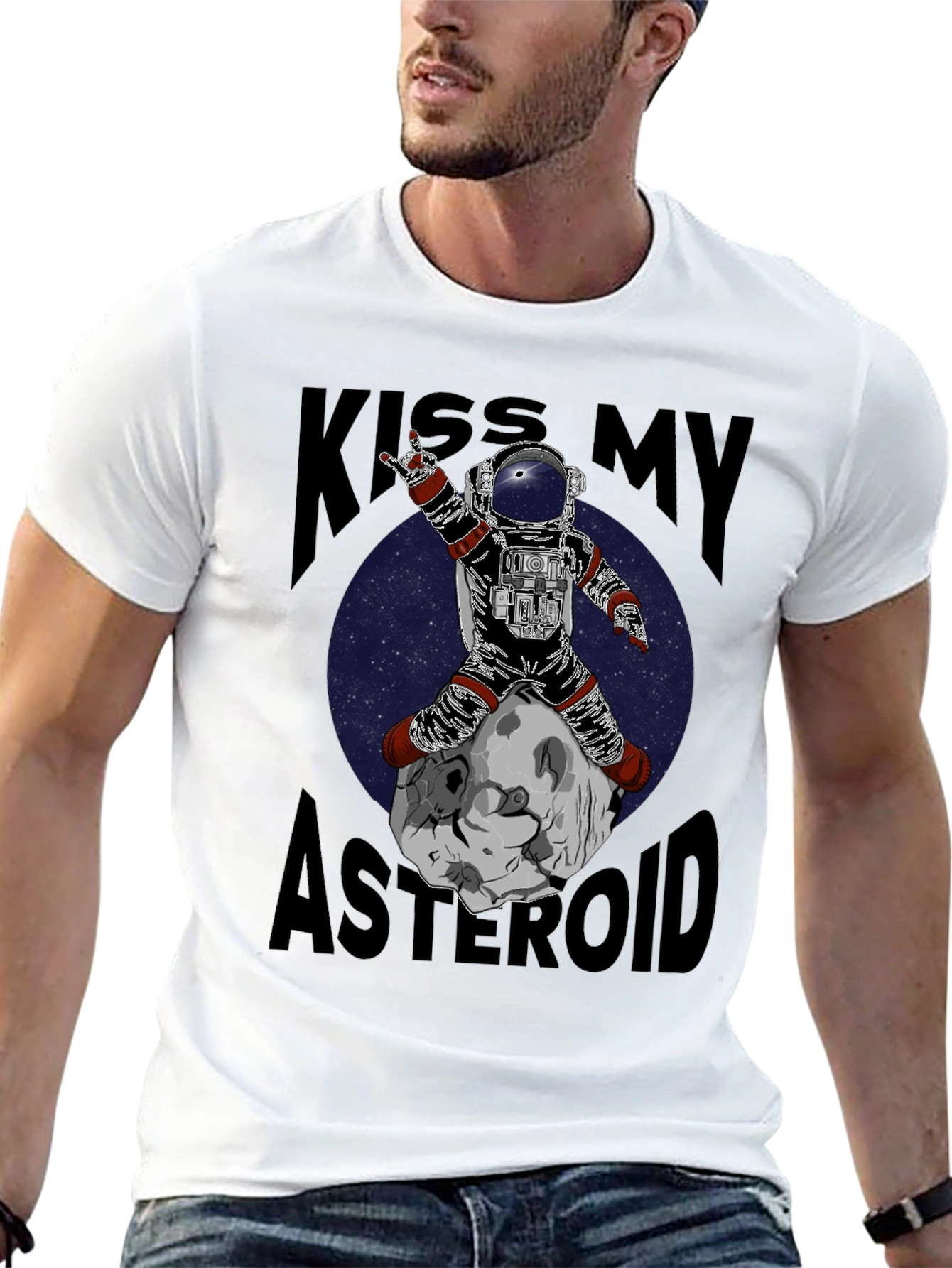 Camiseta Negra con Estampado Astronauta Rockero