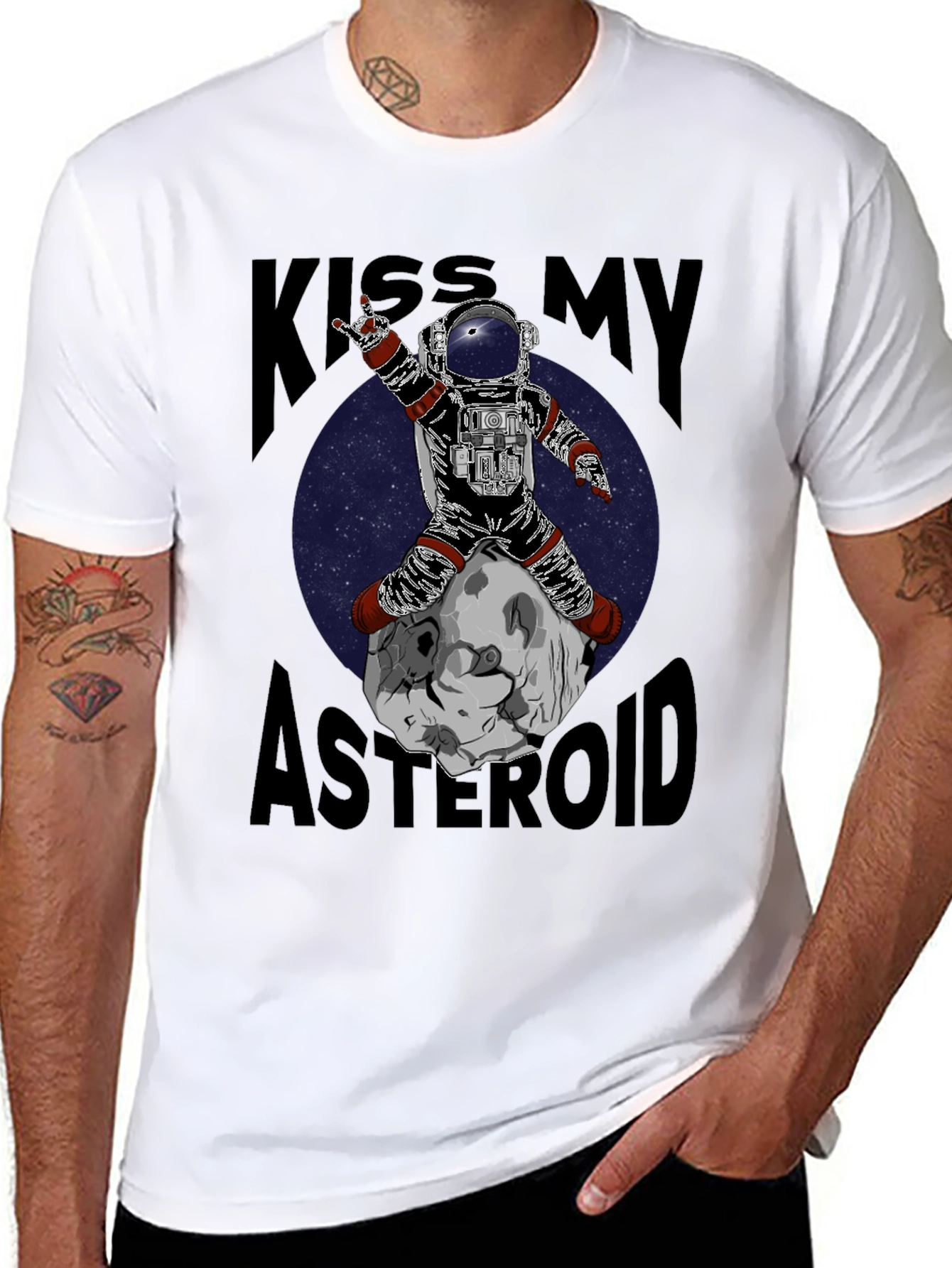 Camiseta Negra con Estampado Astronauta Rockero