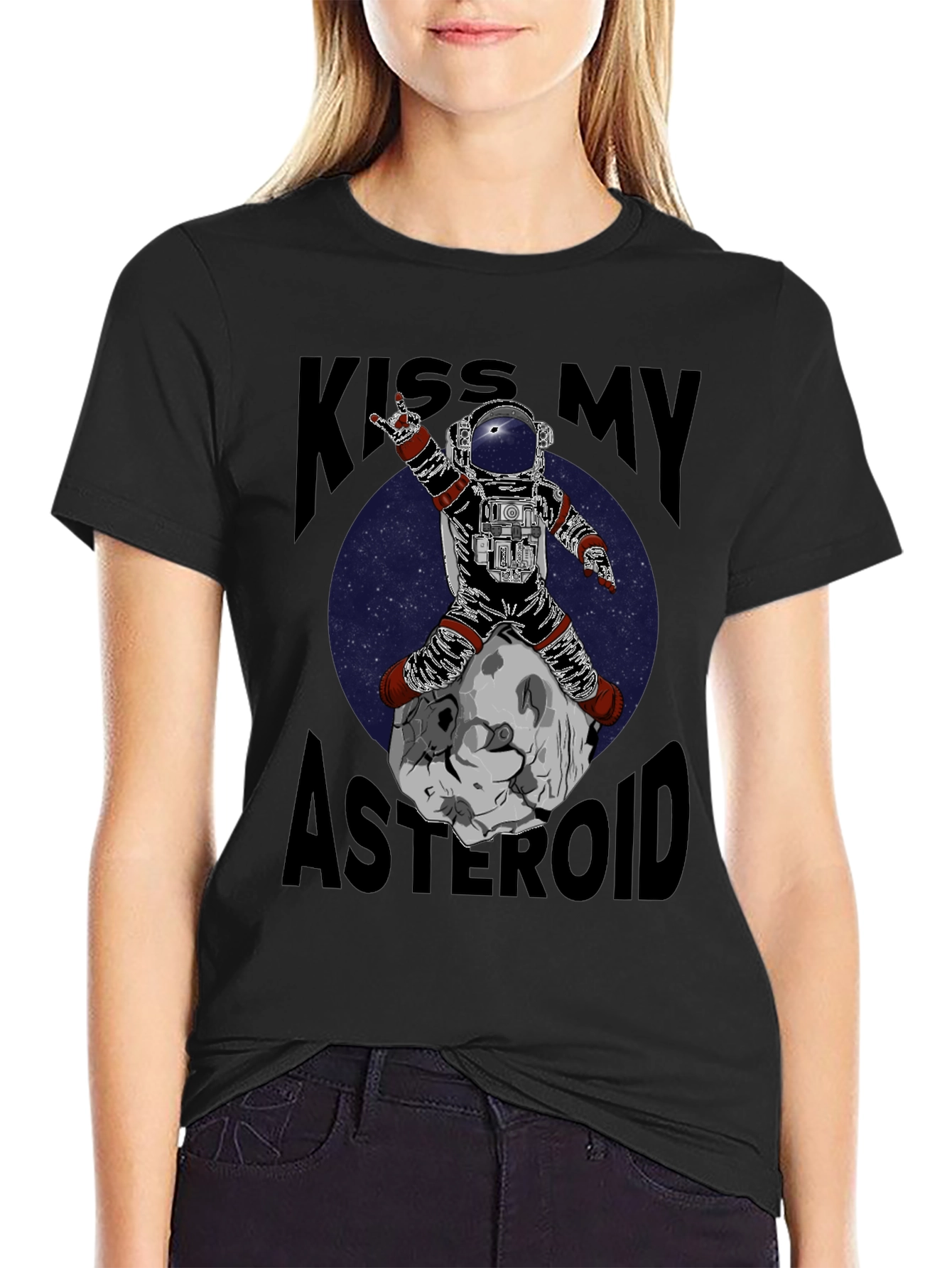 Camiseta Negra con Estampado Astronauta Rockero