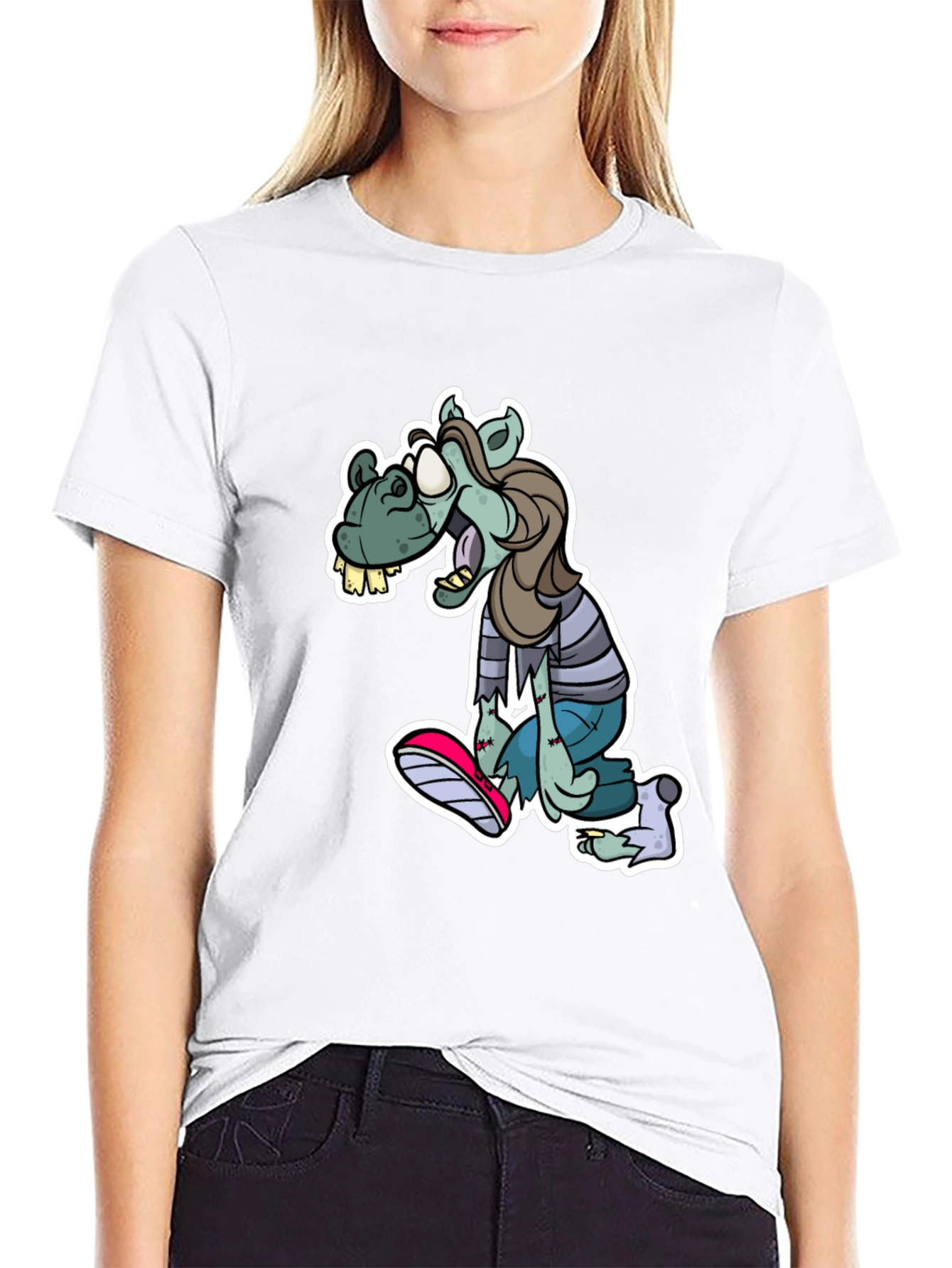 Camiseta Negra Estampada con Zombie Divertido