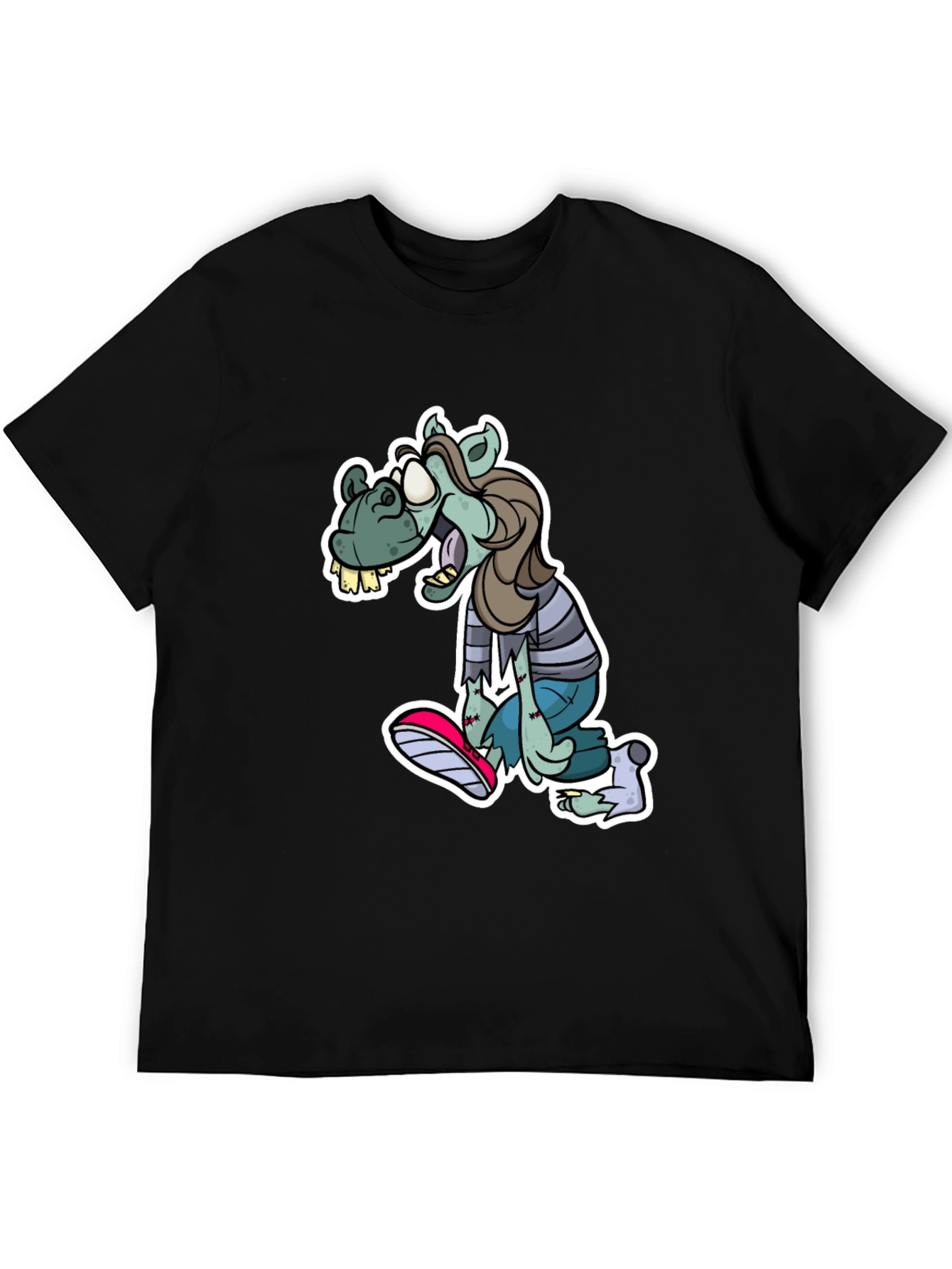 Camiseta Negra Estampada con Zombie Divertido