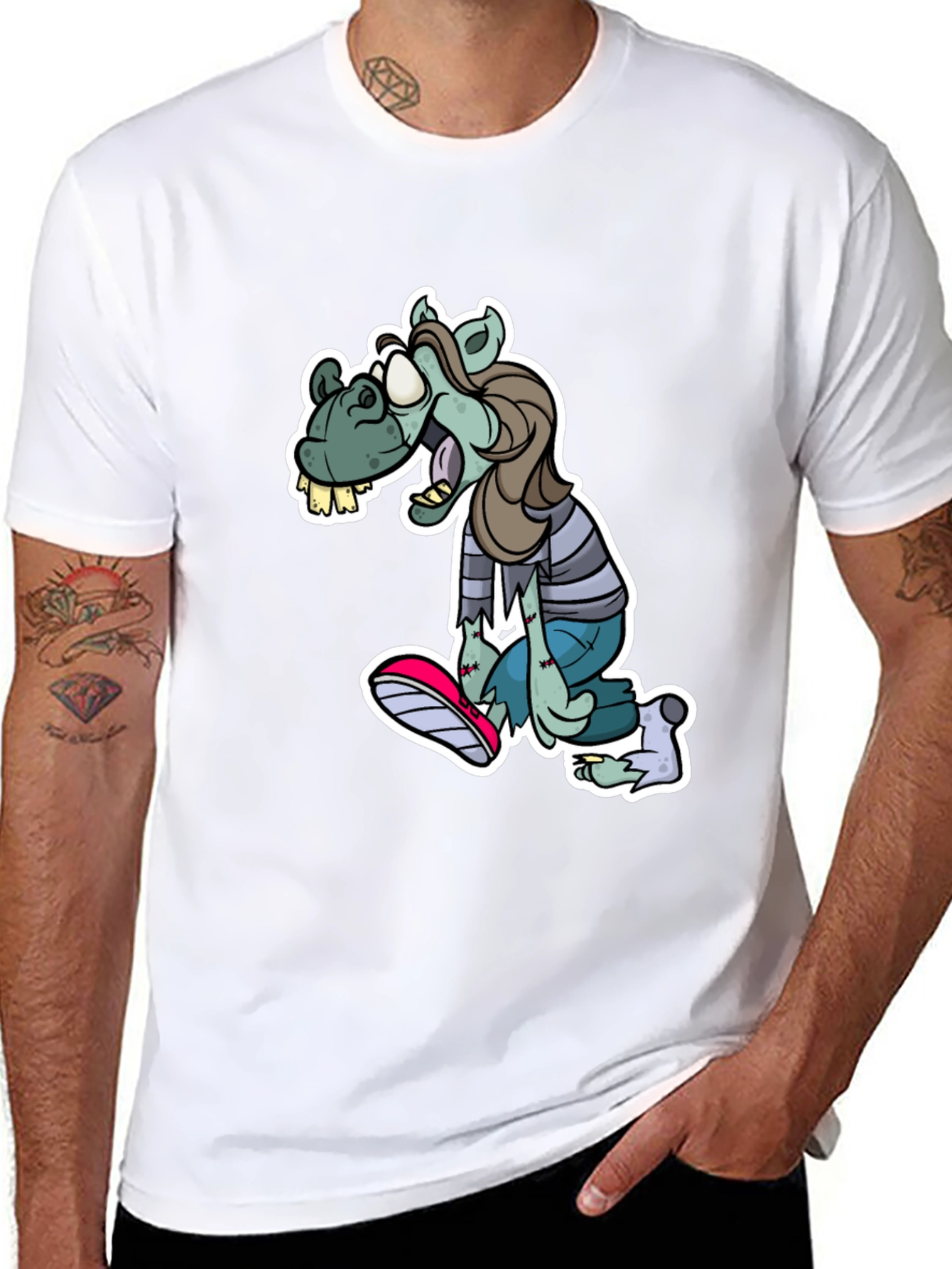 Camiseta Negra Estampada con Zombie Divertido