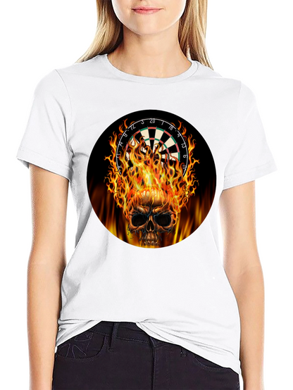Camiseta Negra Calavera Dardos en Llamas