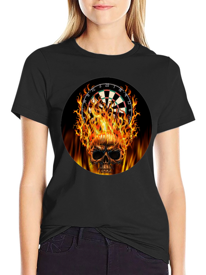Camiseta Negra Calavera Dardos en Llamas