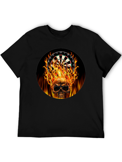 Camiseta Negra Calavera Dardos en Llamas