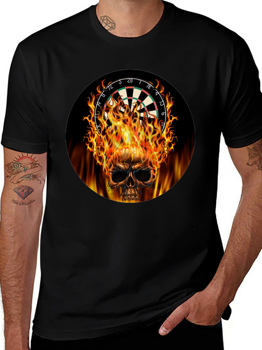Camiseta Negra Calavera Dardos en Llamas