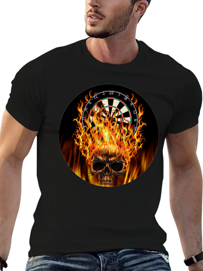 Camiseta Negra Calavera Dardos en Llamas
