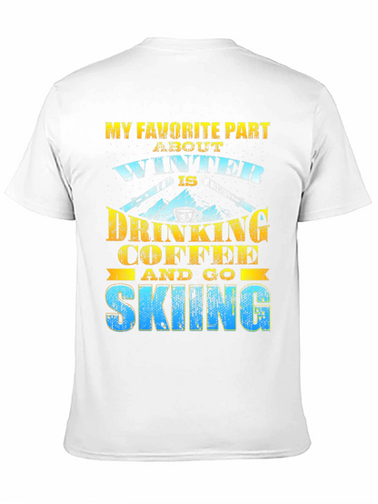 Camiseta Negra de Invierno: Café y Esquí