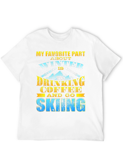 Camiseta Negra de Invierno: Café y Esquí