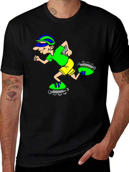 Camiseta Negra con Diseño de Patinador Animado