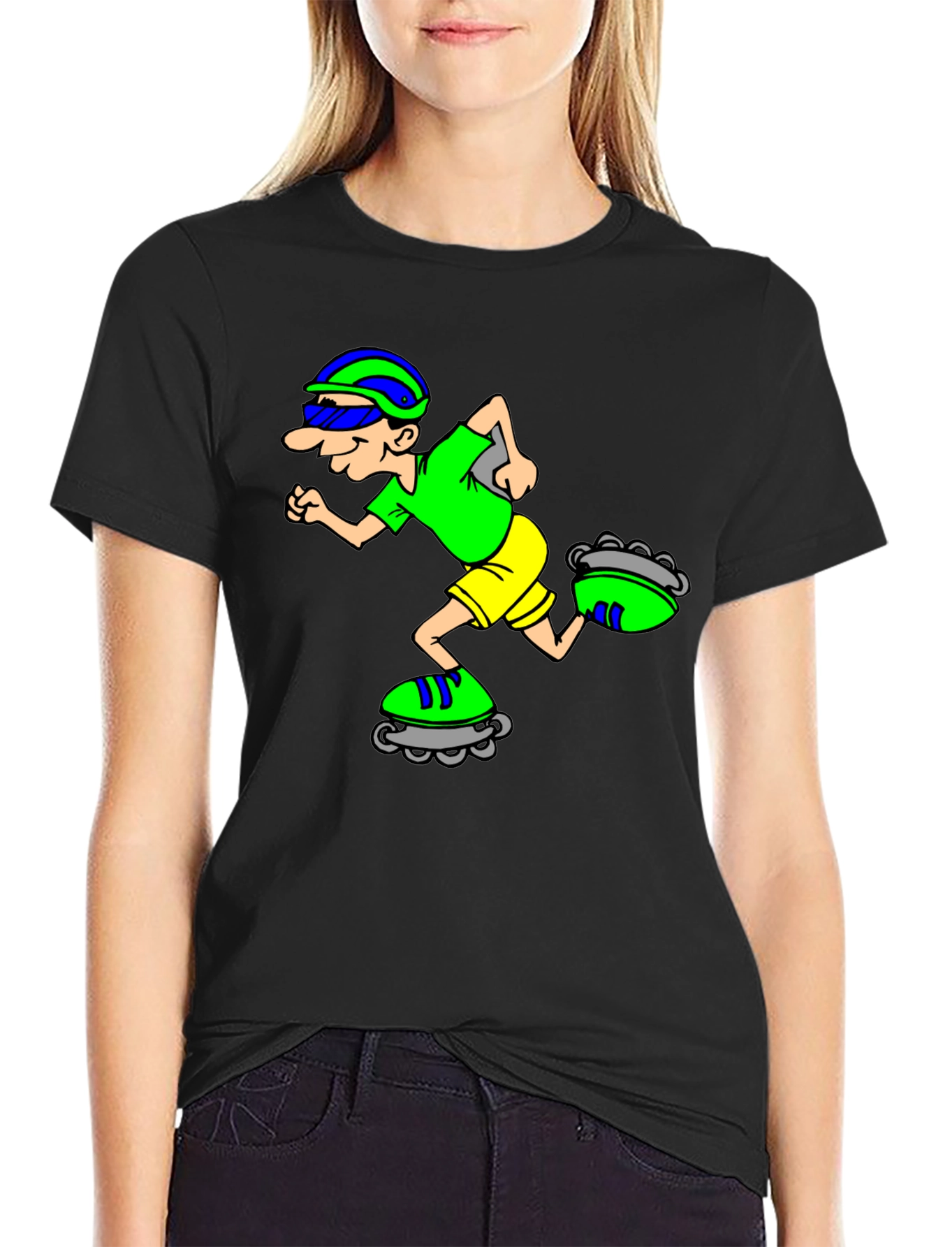 Camiseta Negra con Diseño de Patinador Animado