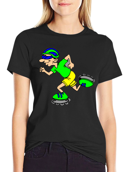 Camiseta Negra con Diseño de Patinador Animado