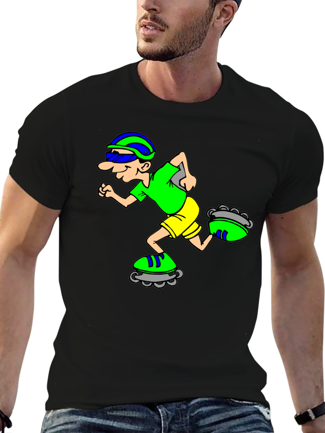 Camiseta Negra con Diseño de Patinador Animado