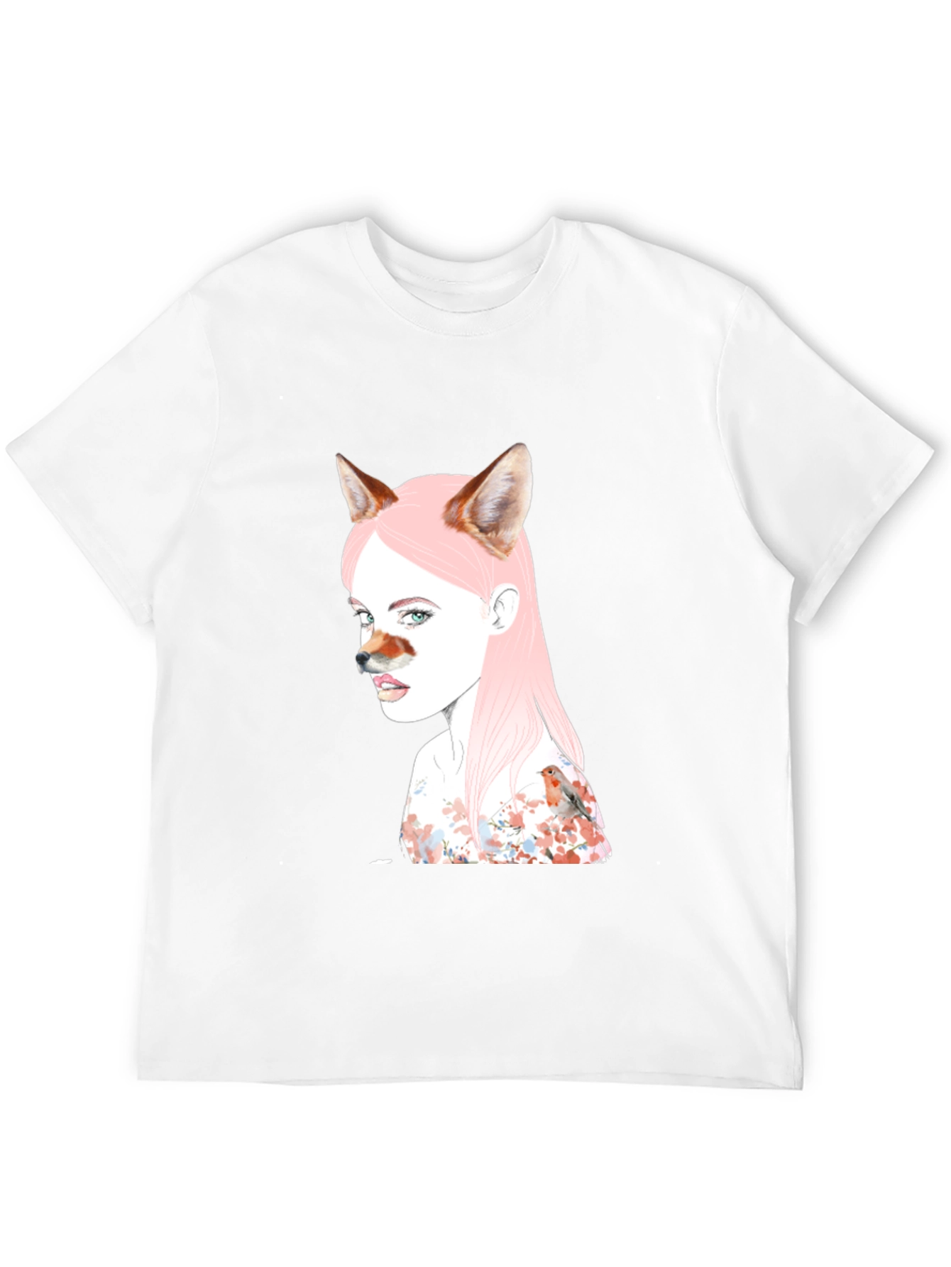 Camiseta Negra Diseño Chica Zorro y Pájaro