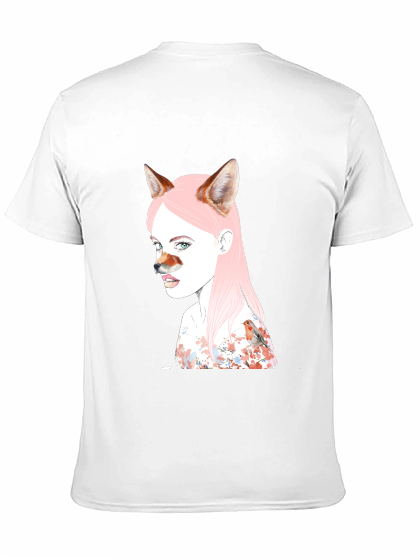 Camiseta Negra Diseño Chica Zorro y Pájaro