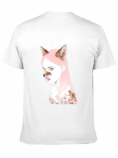 Camiseta Negra Diseño Chica Zorro y Pájaro