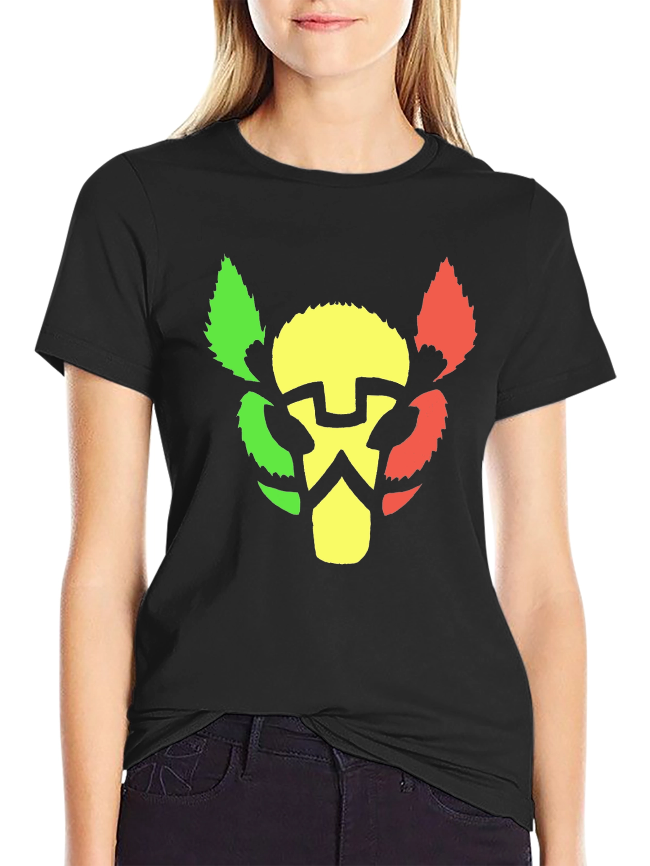 Camiseta Negra con Diseño de León Rasta