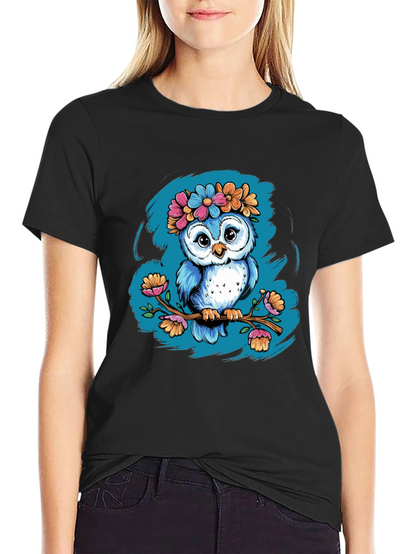 Camiseta Negra con Búho Floral