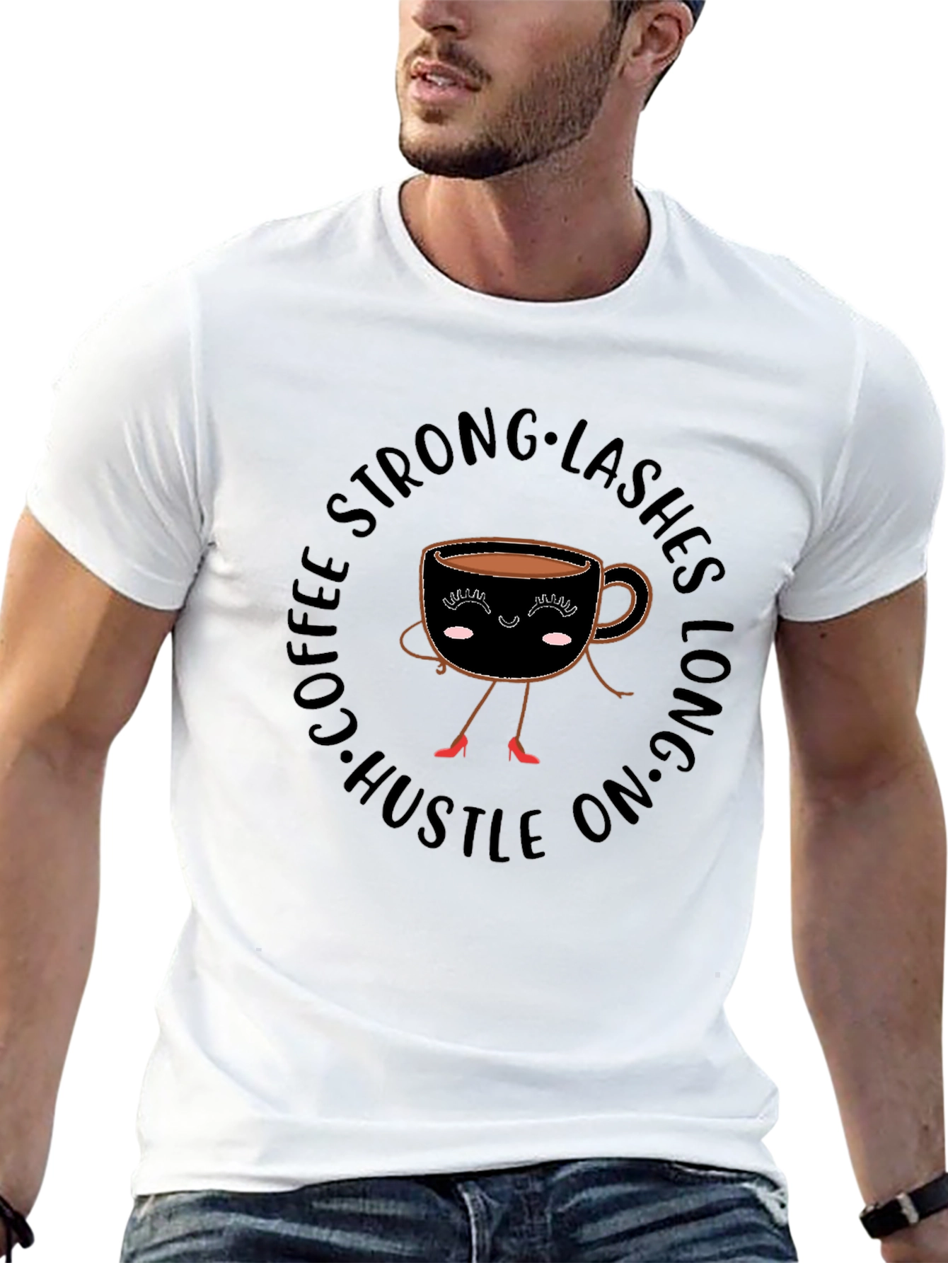 Camiseta Negra con Diseño de Taza de Café Hustle
