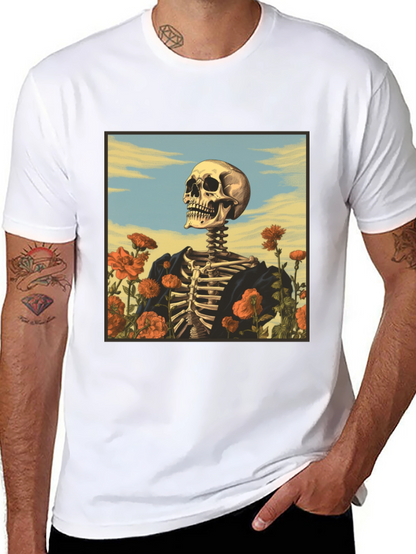 Camiseta Negra con Diseño de Esqueleto Floral