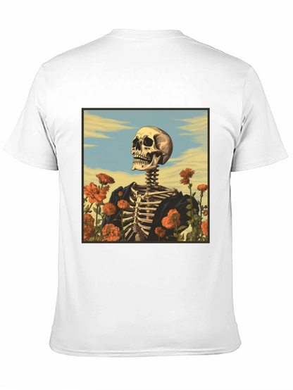 Camiseta Negra con Diseño de Esqueleto Floral