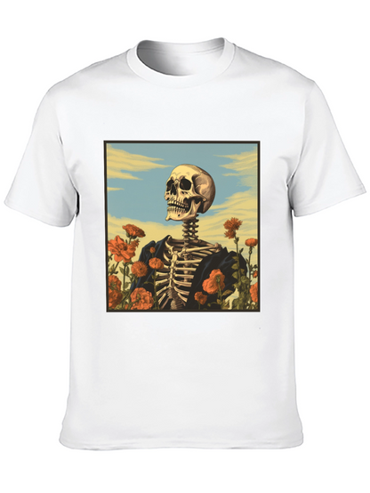 Camiseta Negra con Diseño de Esqueleto Floral