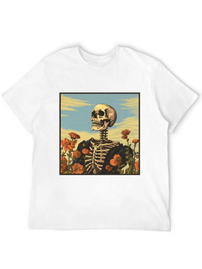 Camiseta Negra con Diseño de Esqueleto Floral