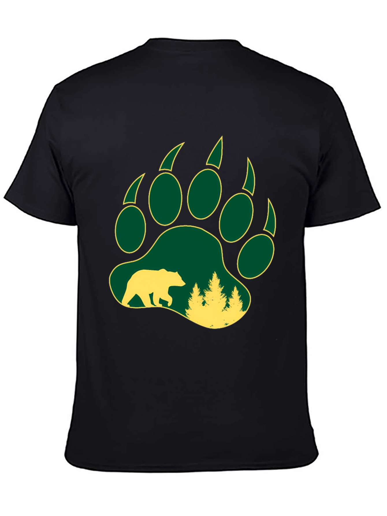 Camiseta Negra Hombre Huella Oso Bosque