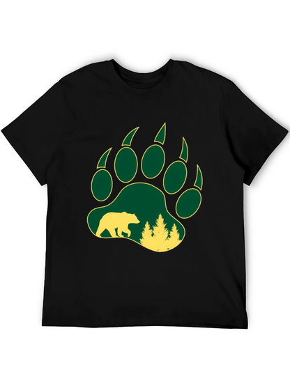 Camiseta Negra Hombre Huella Oso Bosque
