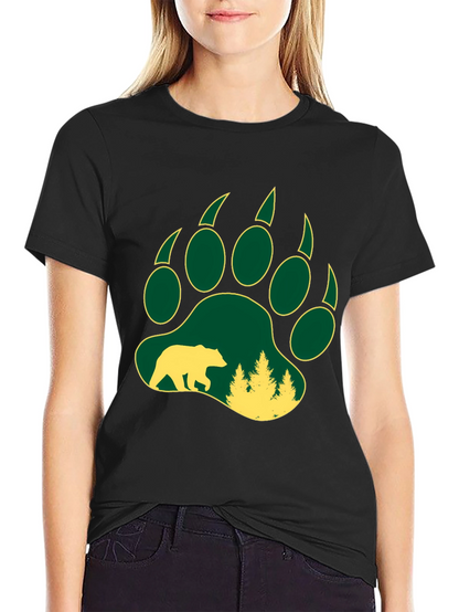 Camiseta Negra Hombre Huella Oso Bosque