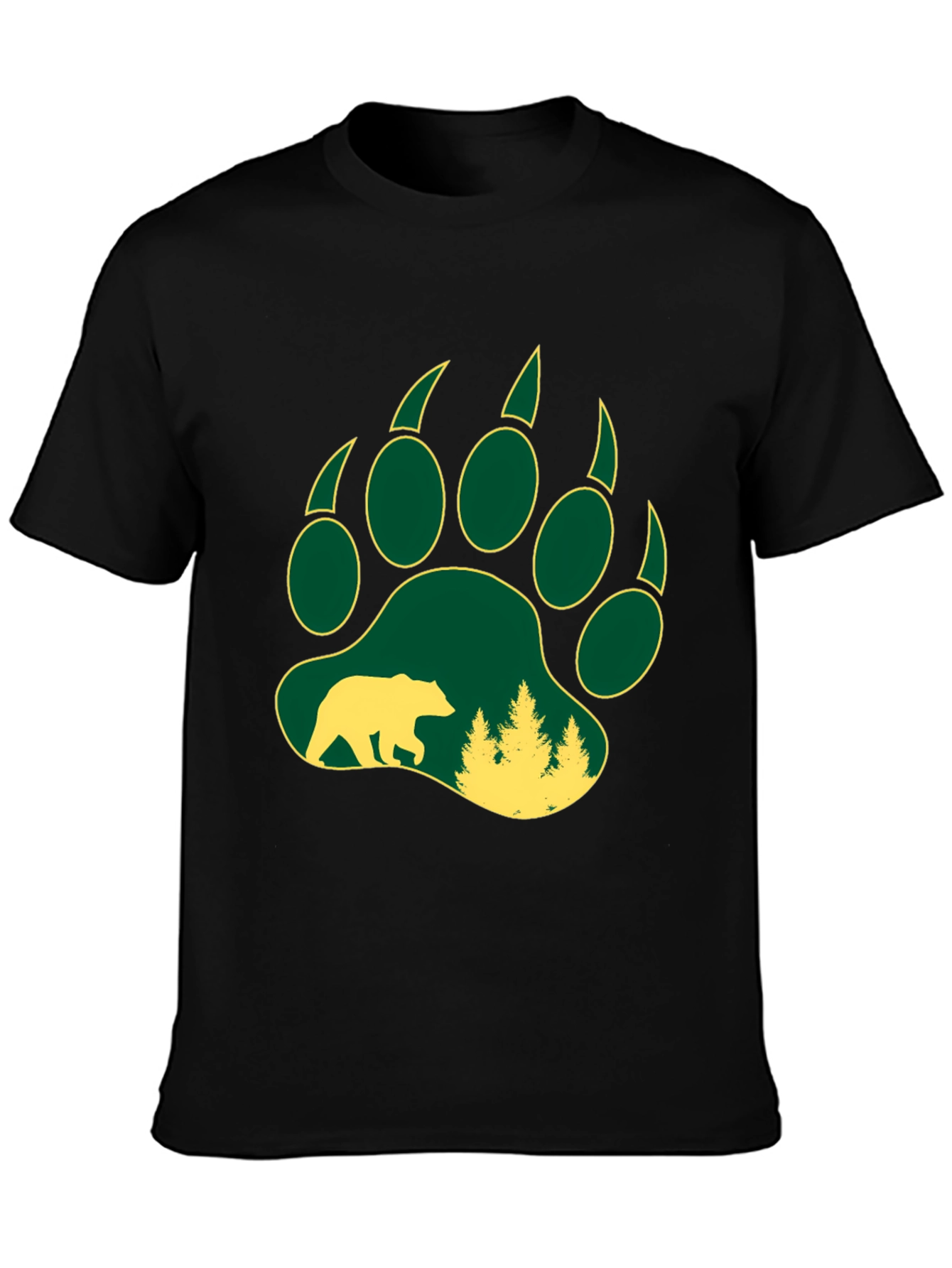 Camiseta Negra Hombre Huella Oso Bosque