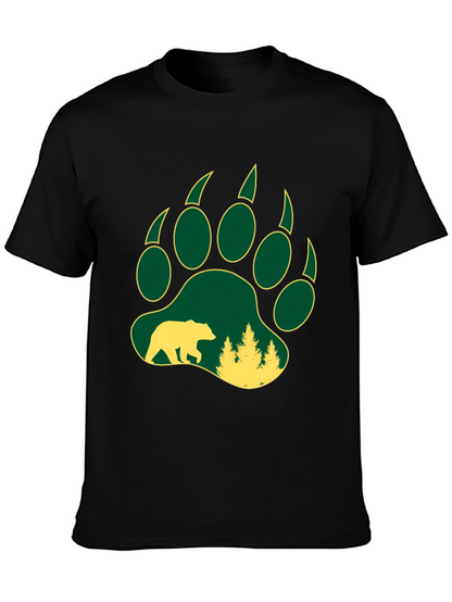 Camiseta Negra Hombre Huella Oso Bosque