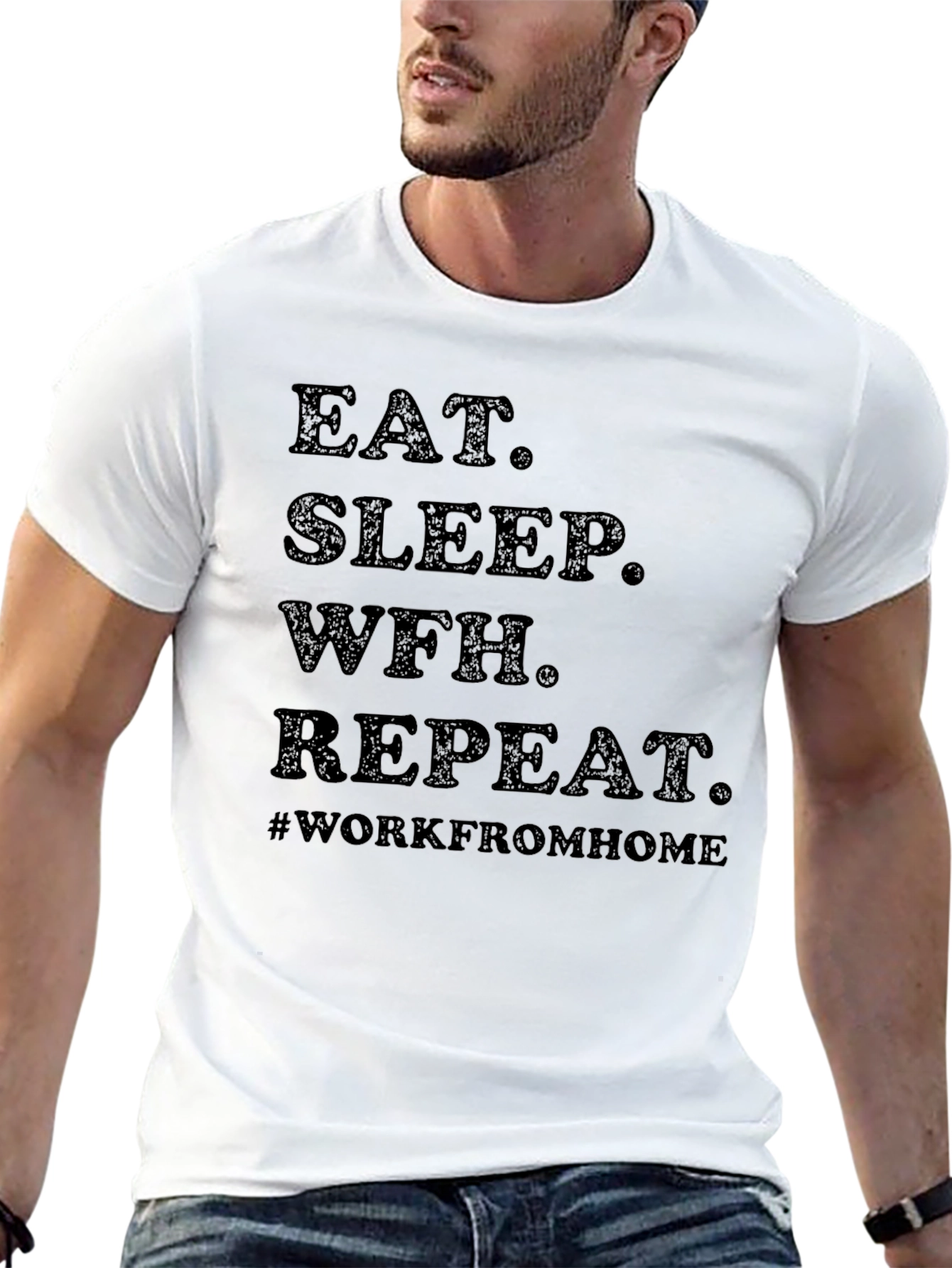 Camiseta Negra Eat Sleep WFH Repeat #WorkFromHome