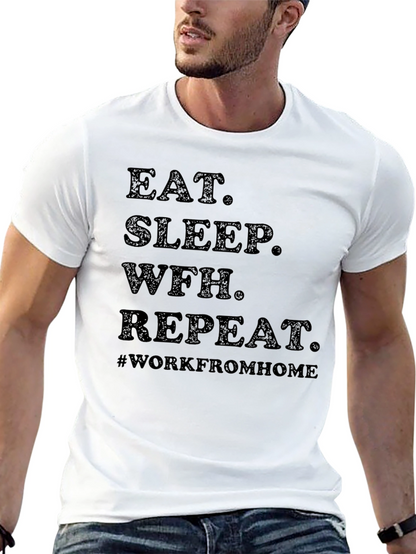Camiseta Negra Eat Sleep WFH Repeat #WorkFromHome