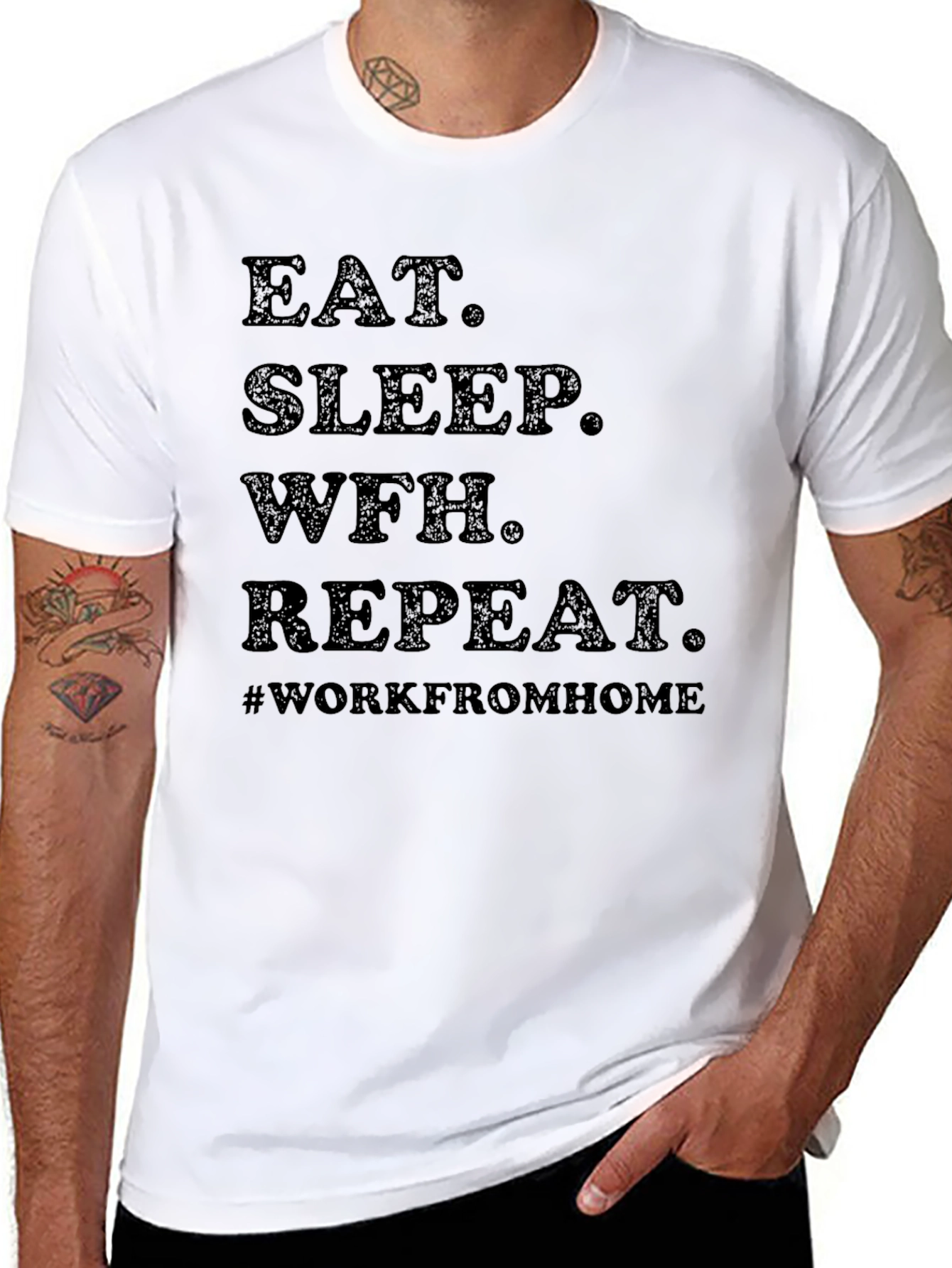 Camiseta Negra Eat Sleep WFH Repeat #WorkFromHome