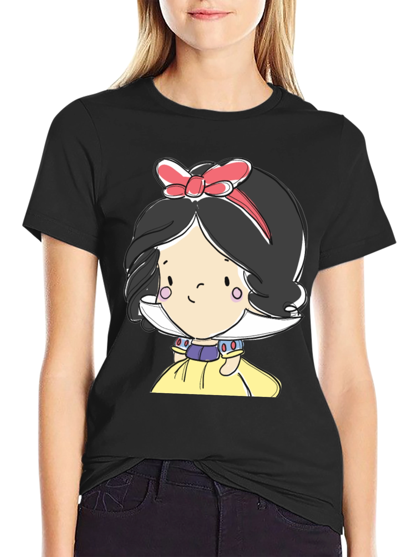 Camiseta Negra con Diseño de Princesa de Cuento