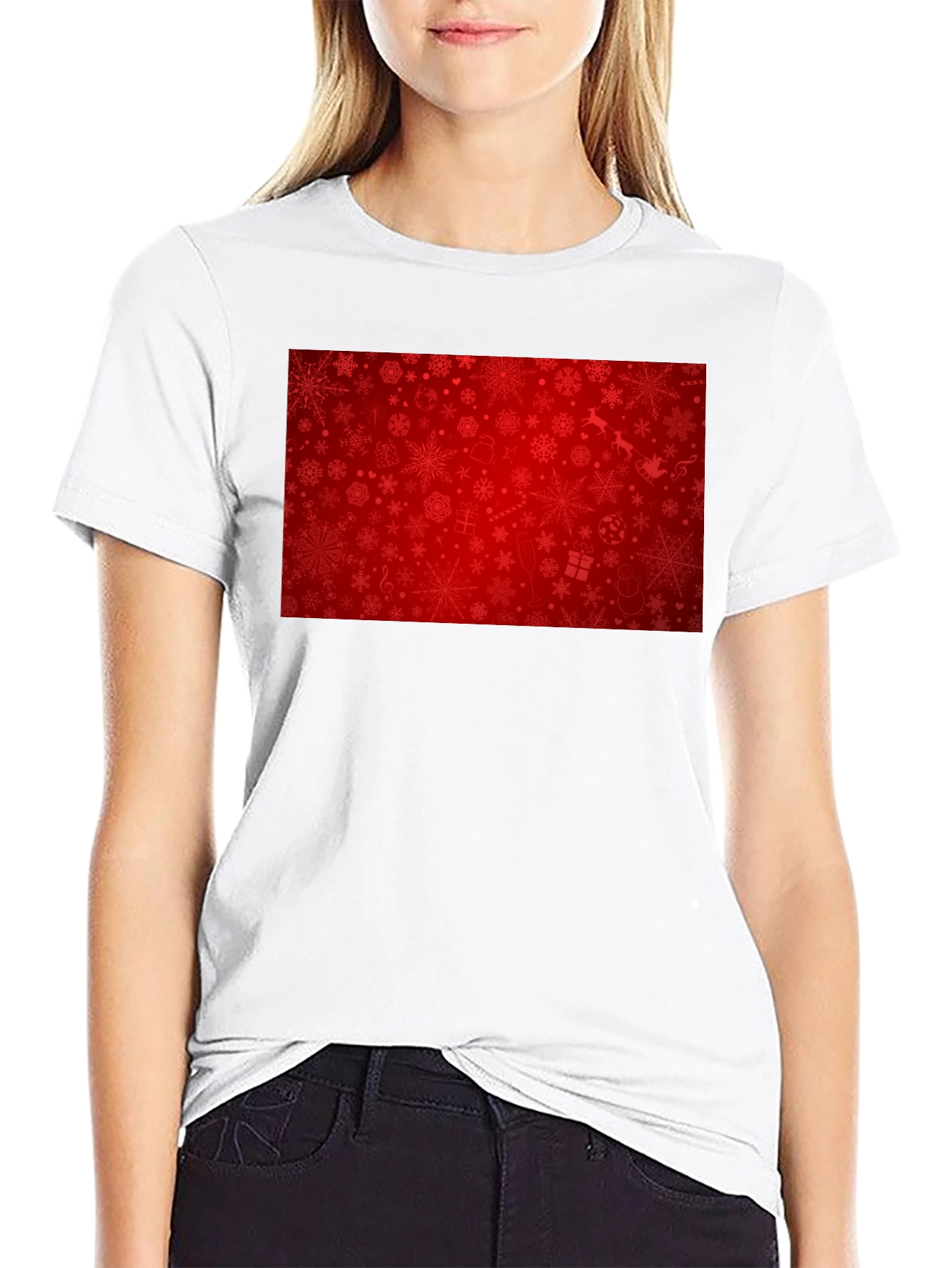 Camiseta Negra Navideña con Diseño Festivo Rojo
