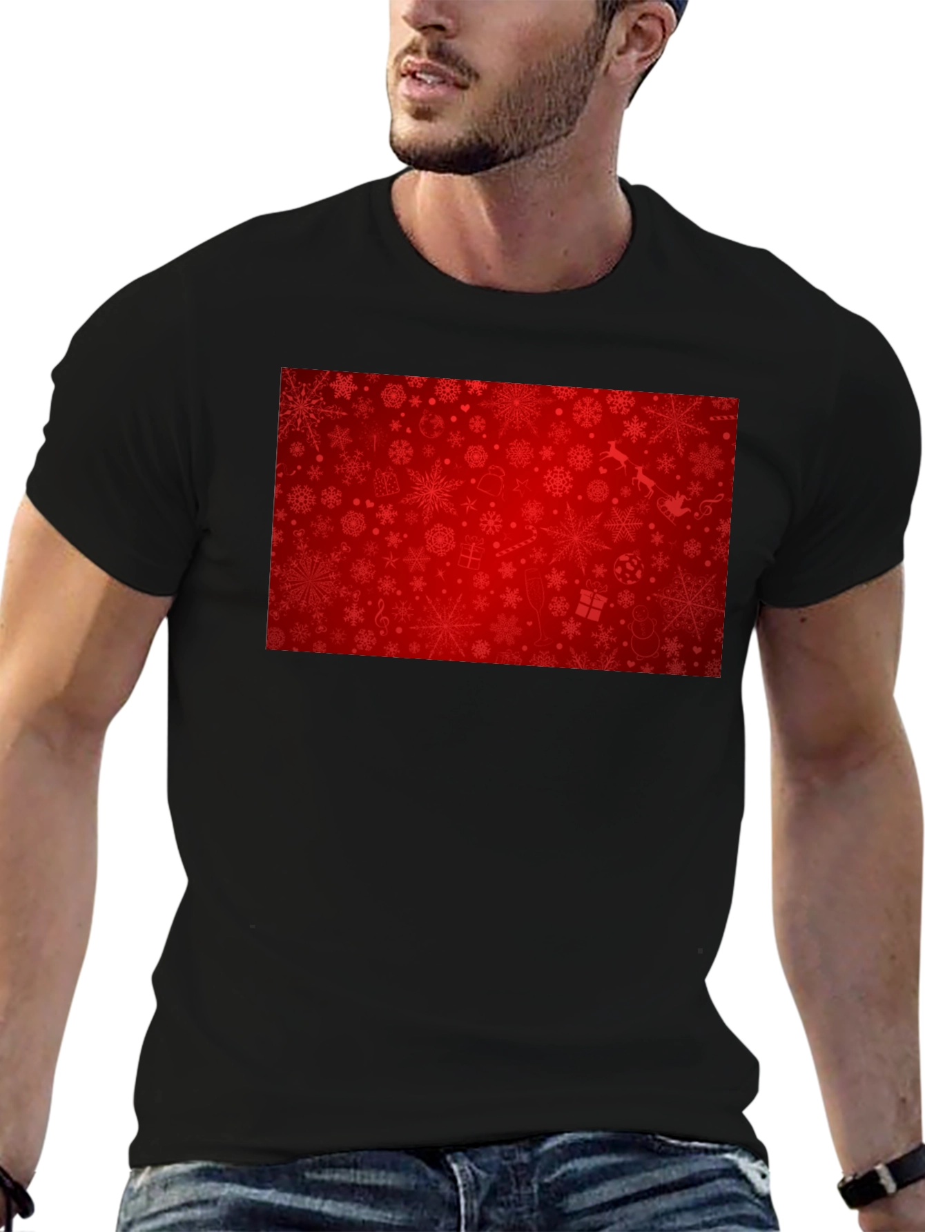 Camiseta Negra Navideña con Diseño Festivo Rojo