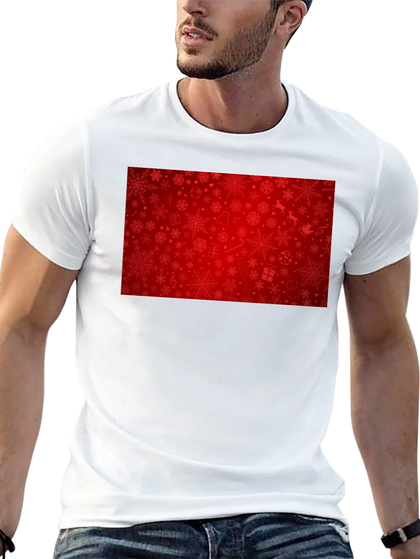 Camiseta Negra Navideña con Diseño Festivo Rojo