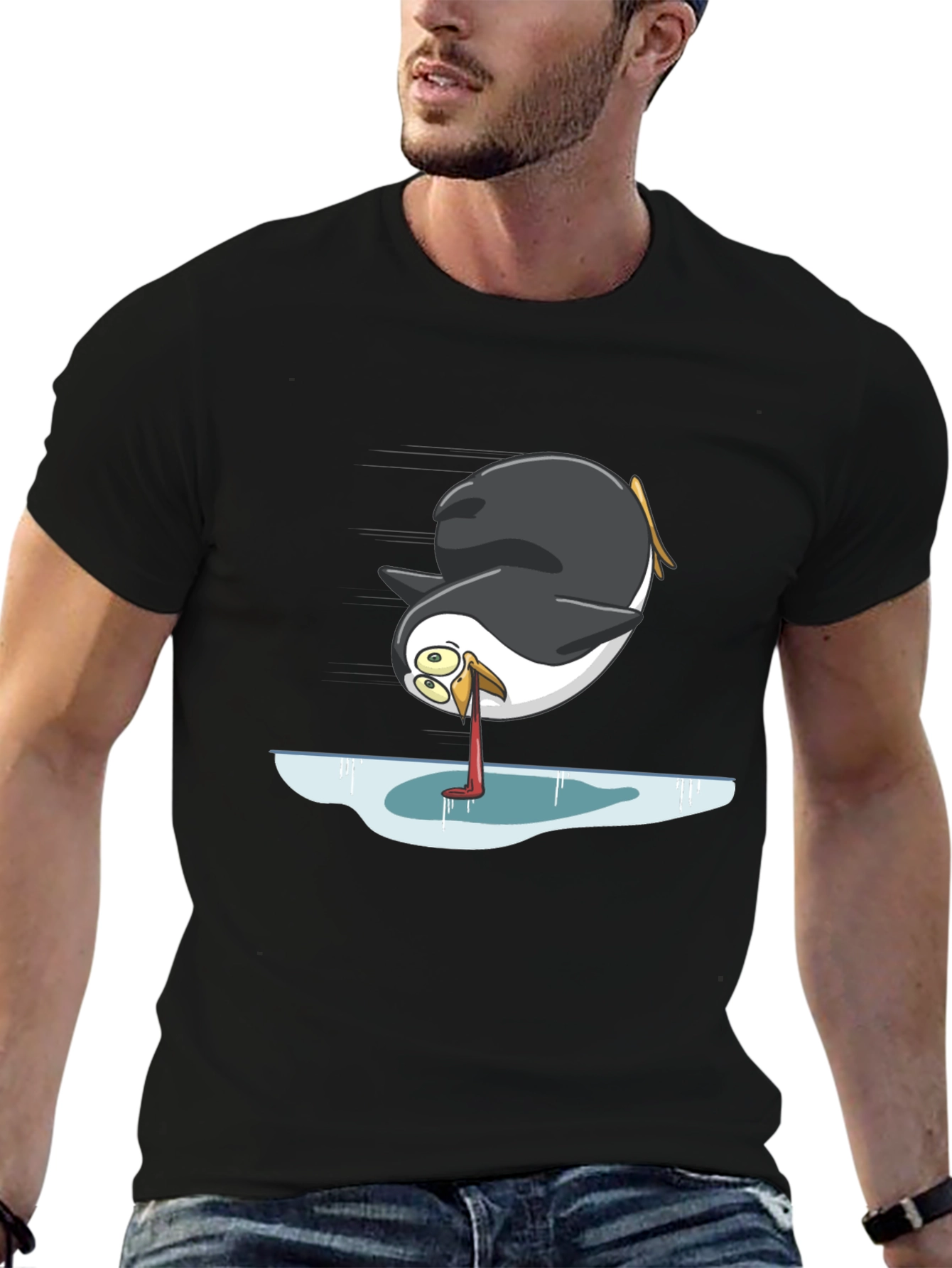 Camiseta Negra con Diseño Divertido de Pingüino