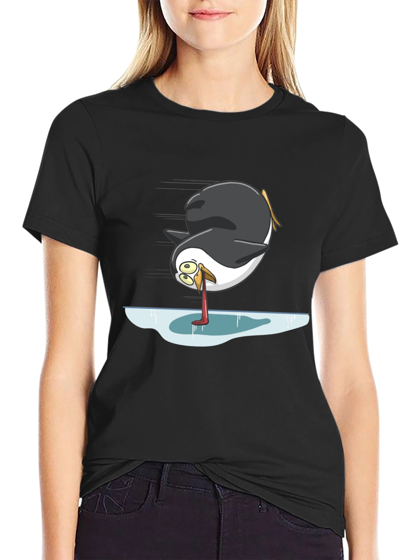 Camiseta Negra con Diseño Divertido de Pingüino