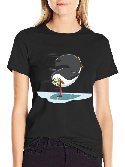 Camiseta Negra con Diseño Divertido de Pingüino