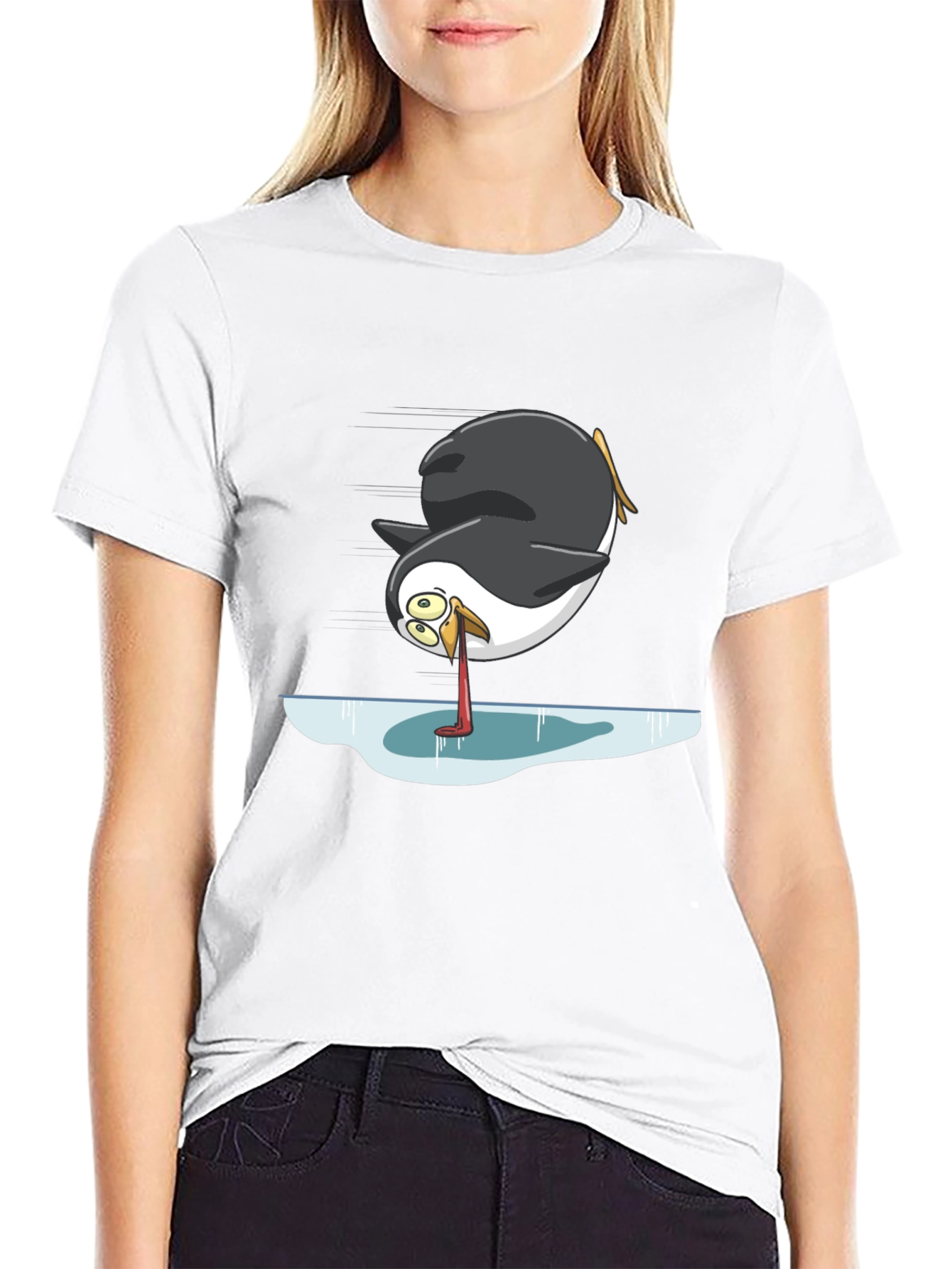 Camiseta Negra con Diseño Divertido de Pingüino