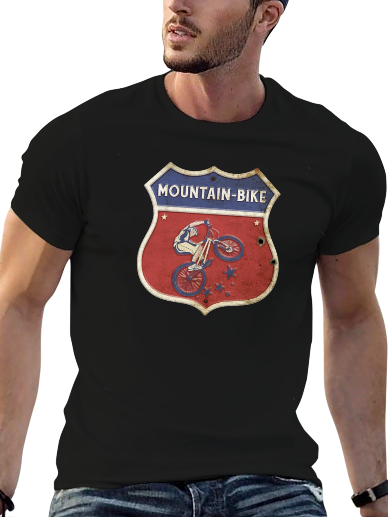 Camiseta Negra con Diseño de Bicicleta de Montaña Retro