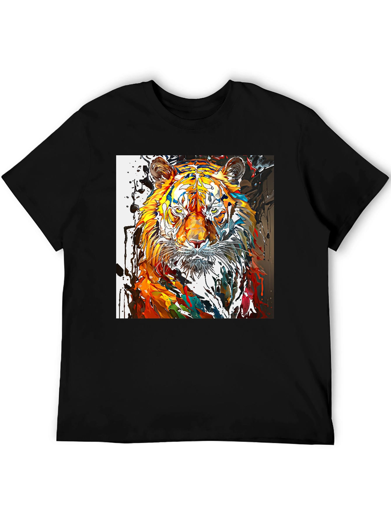 Camiseta Negra con Diseño de Tigre Abstracto