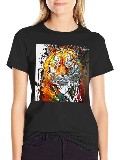 Camiseta Negra con Diseño de Tigre Abstracto