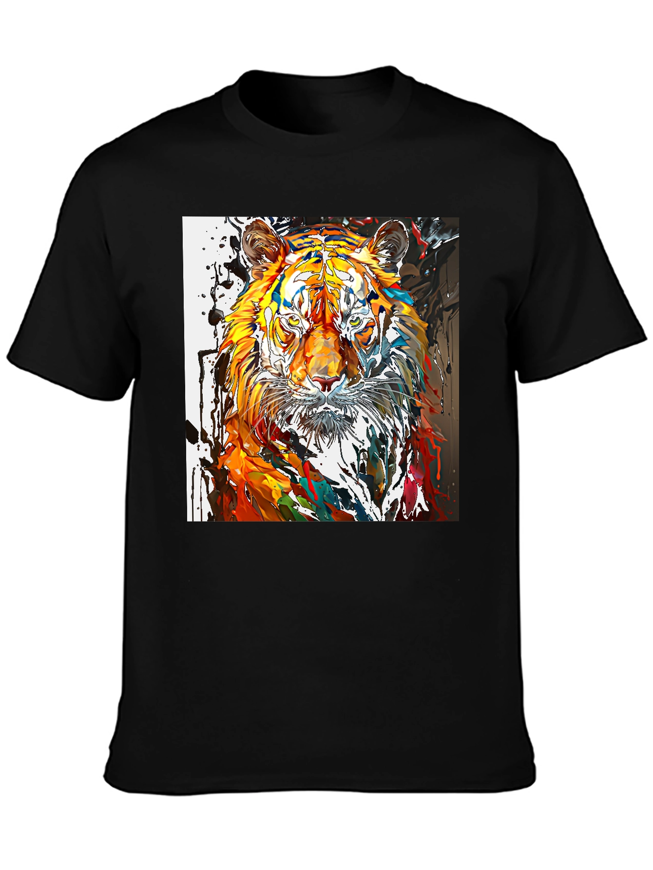 Camiseta Negra con Diseño de Tigre Abstracto