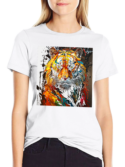 Camiseta Negra con Diseño de Tigre Abstracto