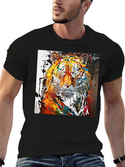 Camiseta Negra con Diseño de Tigre Abstracto